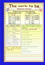 English Worksheet: The verb to be in Present Simple Tense * 3 pages * 8 tasks * with key
