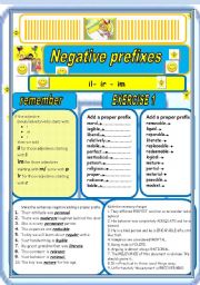 English Worksheet: NEGATIVE PREFIXES -il -ir -im theory + 4 exercises