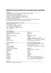 English worksheet: Upper Intermediate Conversational Lesson Plan - Food and Eating Out