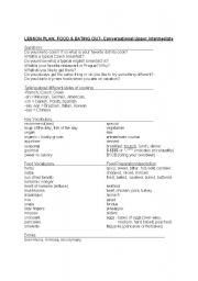 English Worksheet: Upper Intermediate Conversational Lesson Plan - Food and Eating Out