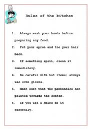 English worksheet: rules of the kitchen