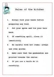 English Worksheet: rules of the kitchen