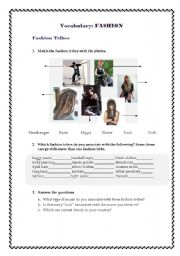 English worksheet: clothes and fashion tribes