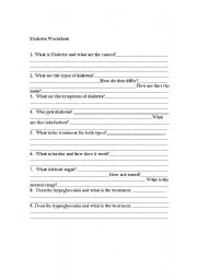 English worksheet: Diabetes Worksheet