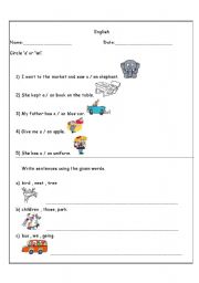 English worksheet: The concept of a/ an and sentence-making