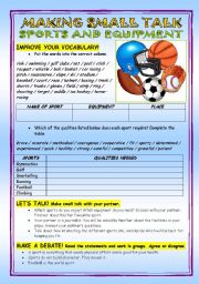 English Worksheet: Sports and equipment - speaking practice