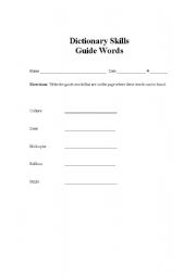 English worksheet: Dictionary skills