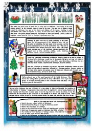 English Worksheet: CHRISTMAS AROUND THE WORLD - PART 6 - WALES (B&W VERSION INCLUDED) - READING COMPREHENSION