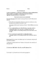 English Worksheet: Run on Sentences