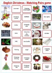 English Worksheet: Christmas pelmanism - matching pairs
