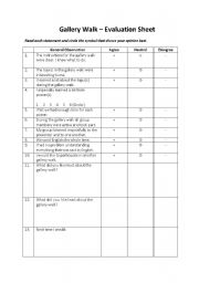 English worksheet: Gallery walk-evaluation sheet