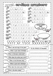 English Worksheet: Ordinal numbers