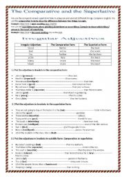 English Worksheet: The Comparative and the superlative + Subject Pronouns and Possessive Adjectives