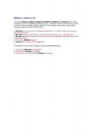 English Worksheet: use of whoever, whatever, etc 