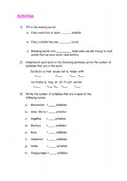 English worksheet: SYLLABICATION
