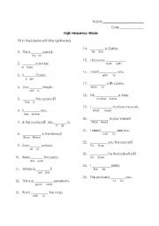 English worksheet: High Frequency Word Quiz 1 (young/beginner)