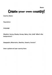 English worksheet: Create your own country