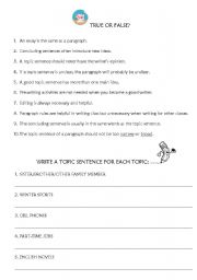 English Worksheet: Paragraph Writing: Topic sentence & pre-writing practice 