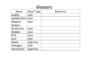 English worksheet: Penguin Unit Glossary Page