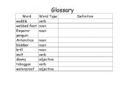 English Worksheet: Penguin Unit Glossary Page