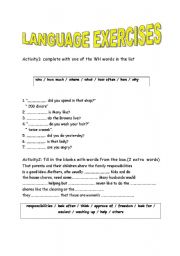 English worksheet: Language activities