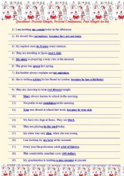 English Worksheet: Questions: Present Simple, Present Continuous, Past Simple (to be).