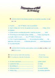 English Worksheet: time prepositions (in, on, at)