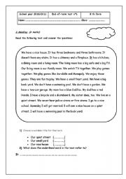 English Worksheet: Test: reading, language and writing.
