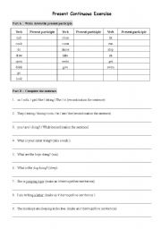 English worksheet: Present Continuous Exercise