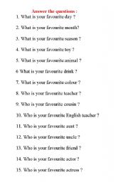 English Worksheet: whats your favourite....?