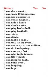 English Worksheet: can-can´t