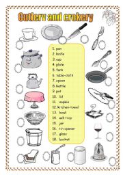 English Worksheet: 2 pages 3 exercises CUTLERY and CROCKERY