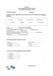 English worksheet: A VOCABULARY QUIZ