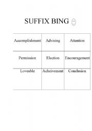 English worksheet: Suffix Bingo Game