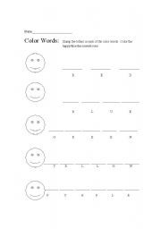 English Worksheet: Color Words Stamping Activity