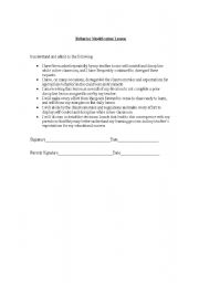 English worksheet: Classroom Behavior Modification Contract