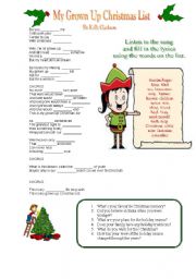 English Worksheet: My Grown Up Christmas Wish by Kelly Clarkson 