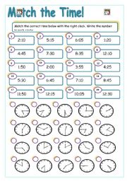 English Worksheet: Match the Time!