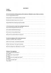 English Worksheet: intermediate revison homework