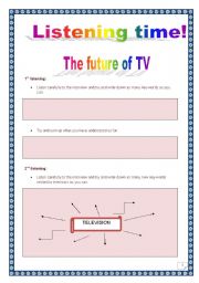 English Worksheet: TELEVISION - Listening time!!!!! - Comprehensive project (6 tasks, 4 pages, questions / script / link to audio file)