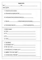 English worksheet: english test numbers