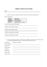 English worksheet: Present Continuous (For Future Actions)