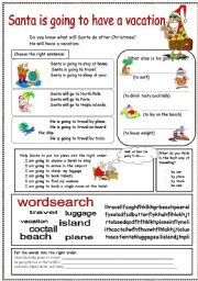 English Worksheet: Santas vacation. Will - going to