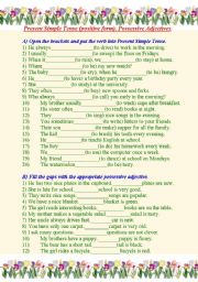 English Worksheet: Present Simple Tense (positive form). Possessive Adjectives.