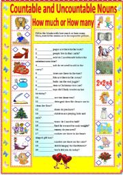 COUNTABLE AND UNCOUNTABLE NOUNS - HOW MUCH OR HOW MANY (B/W VERSION AND ANSWER KEY)