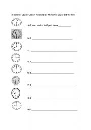 English worksheet: daily routines with time