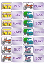 English Worksheet: Transports - dominoes [7 words X 28 pieces] ((2 pages)) ***editable