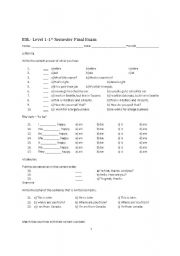 English worksheet: ESL Level 1 Final Test