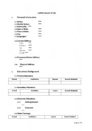 English Worksheet: Curriculum Vitae Format