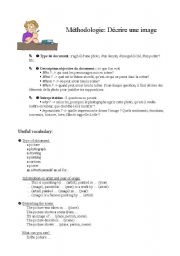 English Worksheet: Methodology to describe an image in English